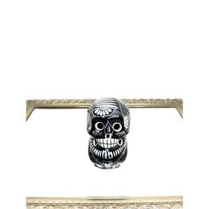 Skull Halloween Day Of The Dead Glitter Black Ceramic Gothic Decor Votive Candle